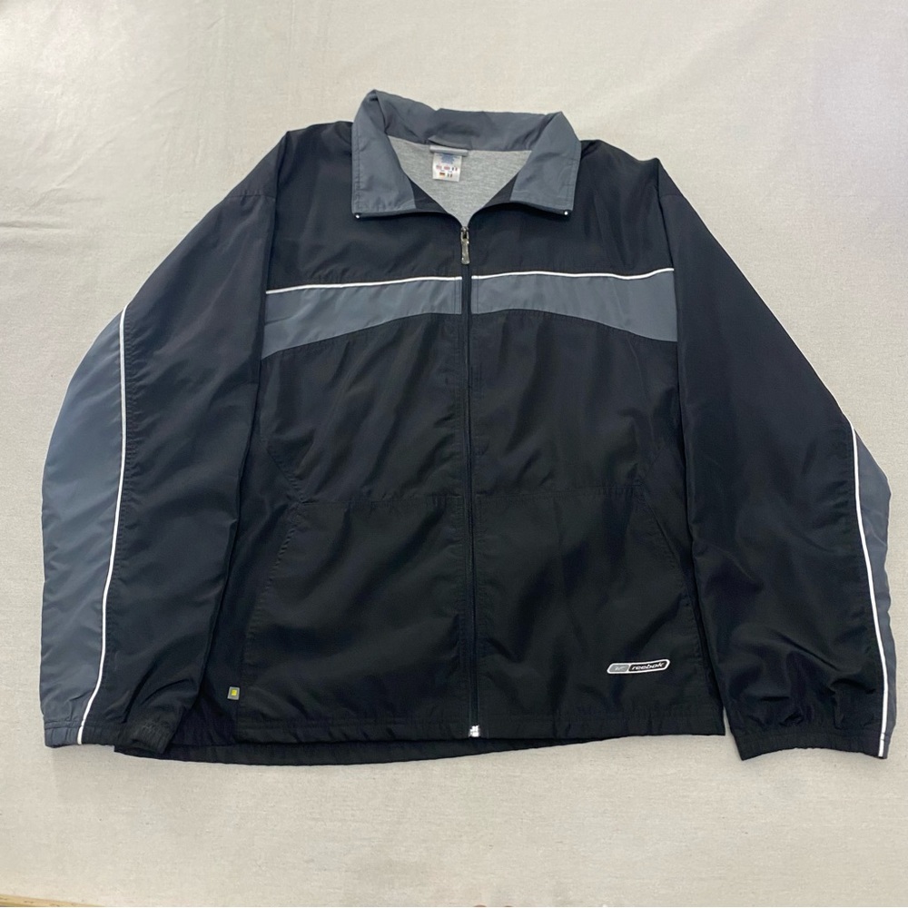 Vintage REEBOK Track Jacket Mens Size L Black Windbreaker Lined Full Zip Y2K 90s
